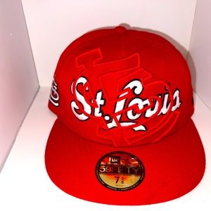 Red St. Louis New Era fitted size 7 3/8 good condition